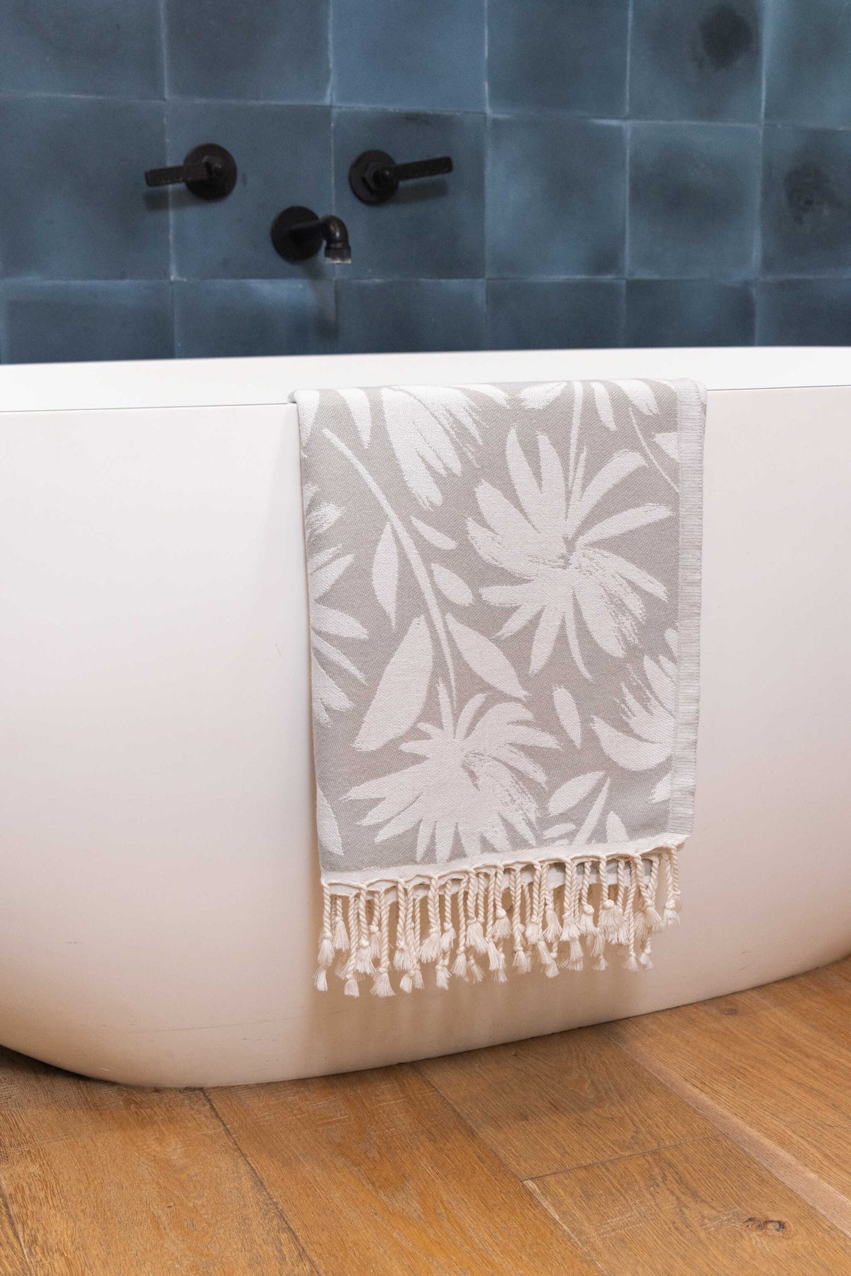 Whimsical Flower Organic Turkish Towel in Grey