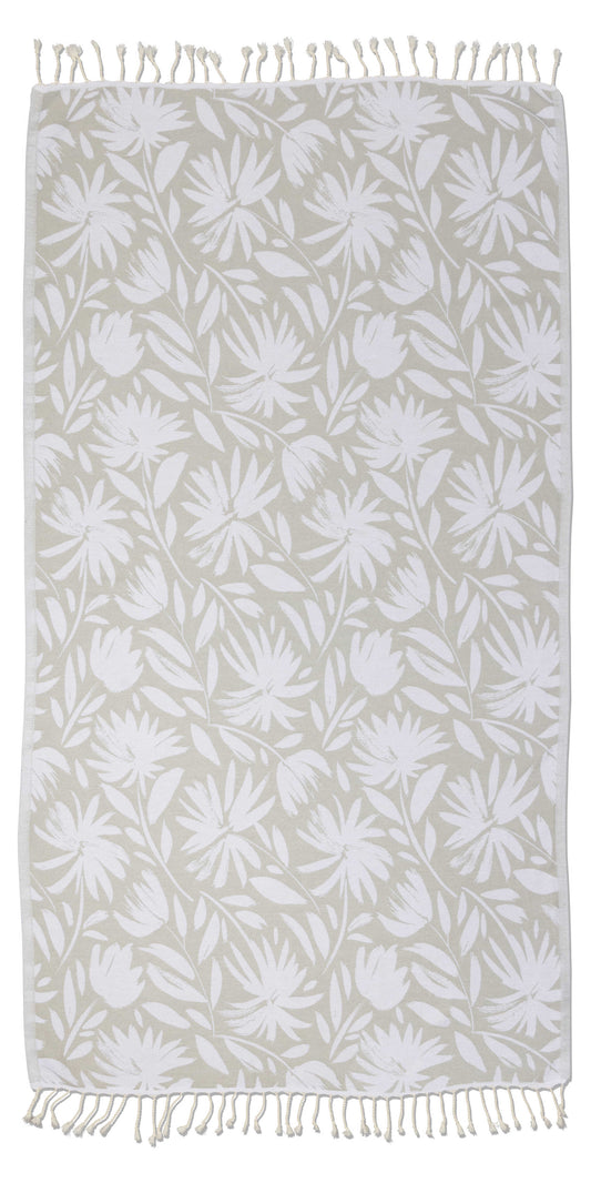 Whimsical Flower Organic Turkish Towel in Grey