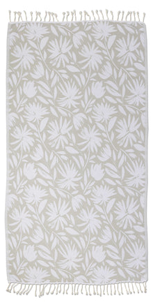  Whimsical Flower Organic Turkish Towel in Grey