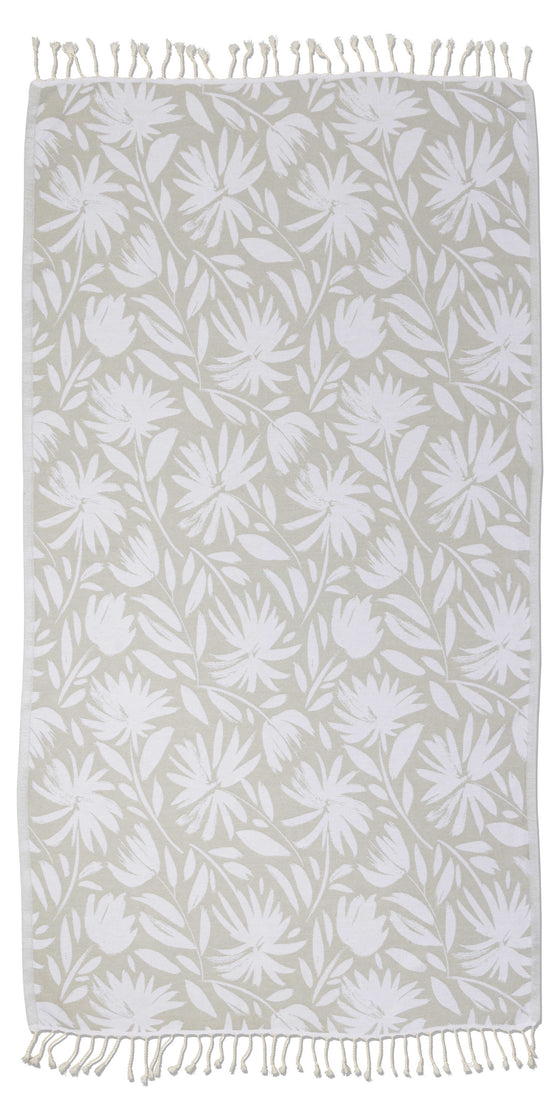 Whimsical Flower Organic Turkish Towel in Grey