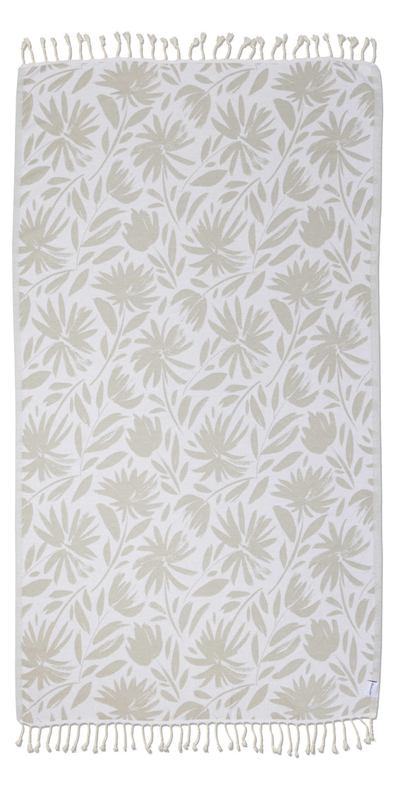 Whimsical Flower Organic Turkish Towel in Grey
