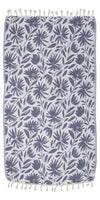 Whimsical Flower Organic Turkish Towel in Navy Blue