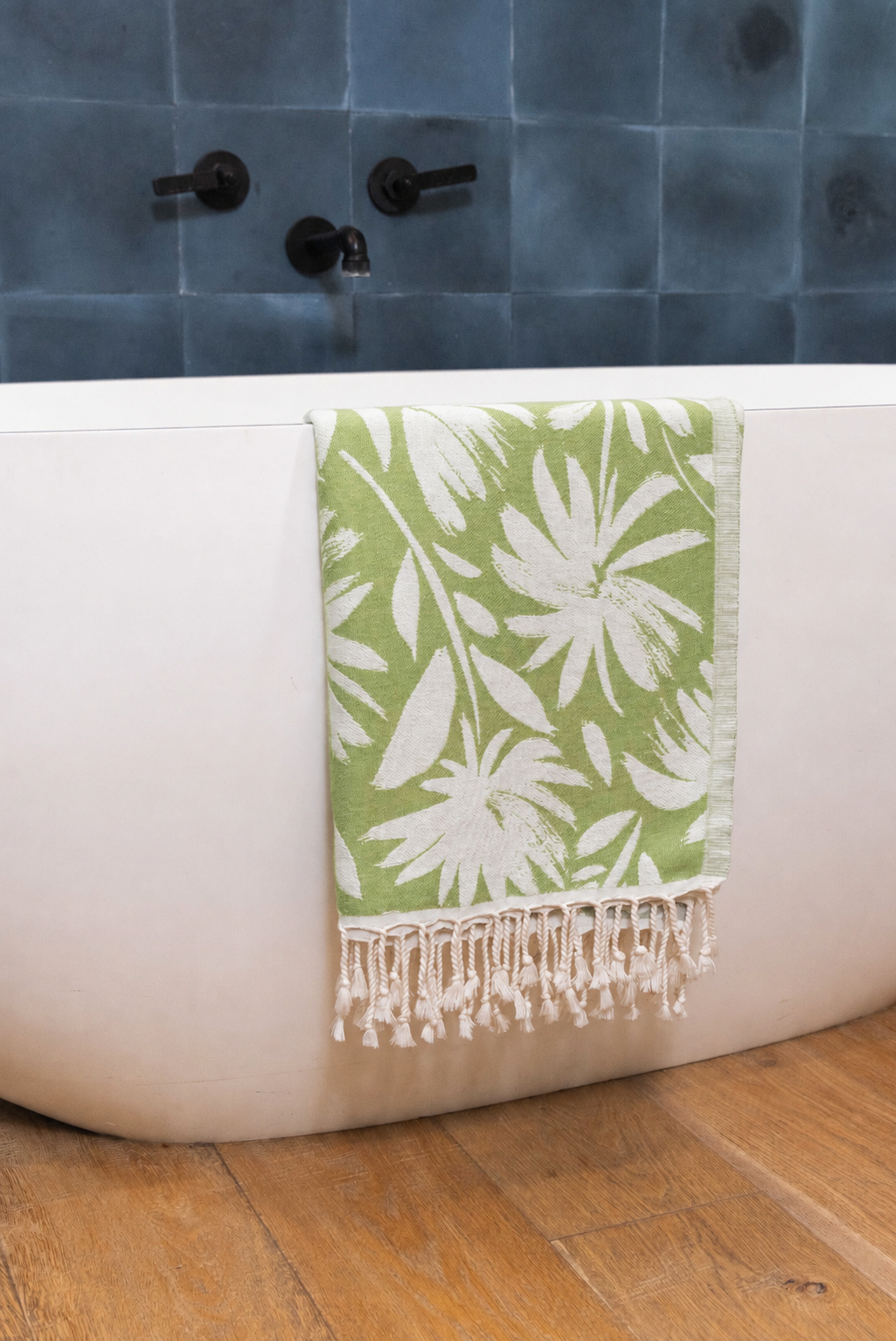 Whimsical Flower Organic Turkish Towel in Olive