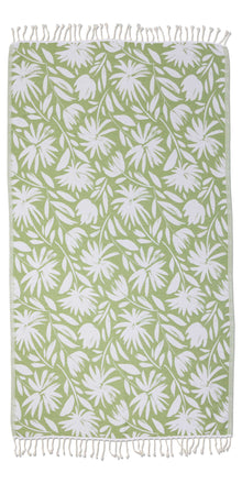  Whimsical Flower Organic Turkish Towel in Olive