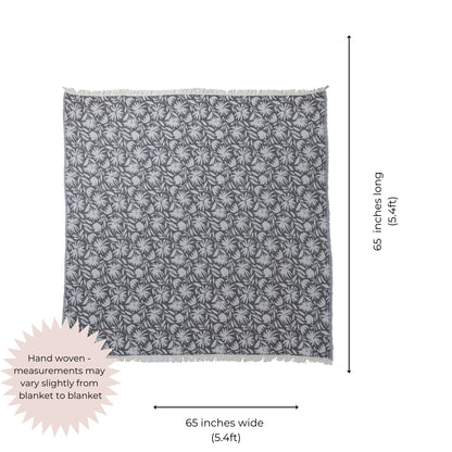 Whimsical Flower Matching Blanket & Towel Bundle – Black (1 Blanket + 2 Towels)
