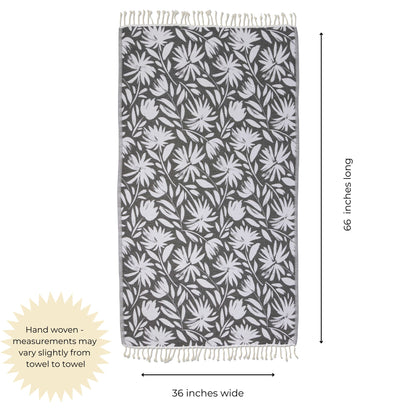 Whimsical Flower Matching Blanket & Towel Bundle – Black (1 Blanket + 2 Towels)