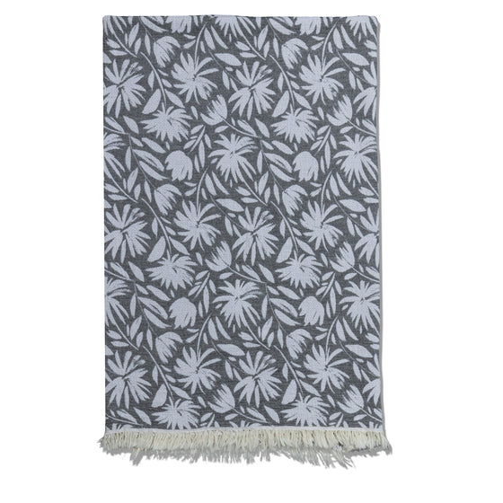 Whimsical Flower Organic Reversible Muslin Blanket in Black & Natural