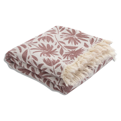 Whimsical Flower Organic Reversible Muslin Blanket in Burgundy & Natural