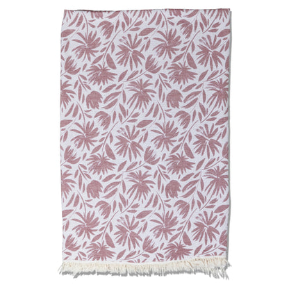 Whimsical Flower Organic Reversible Muslin Blanket in Burgundy & Natural