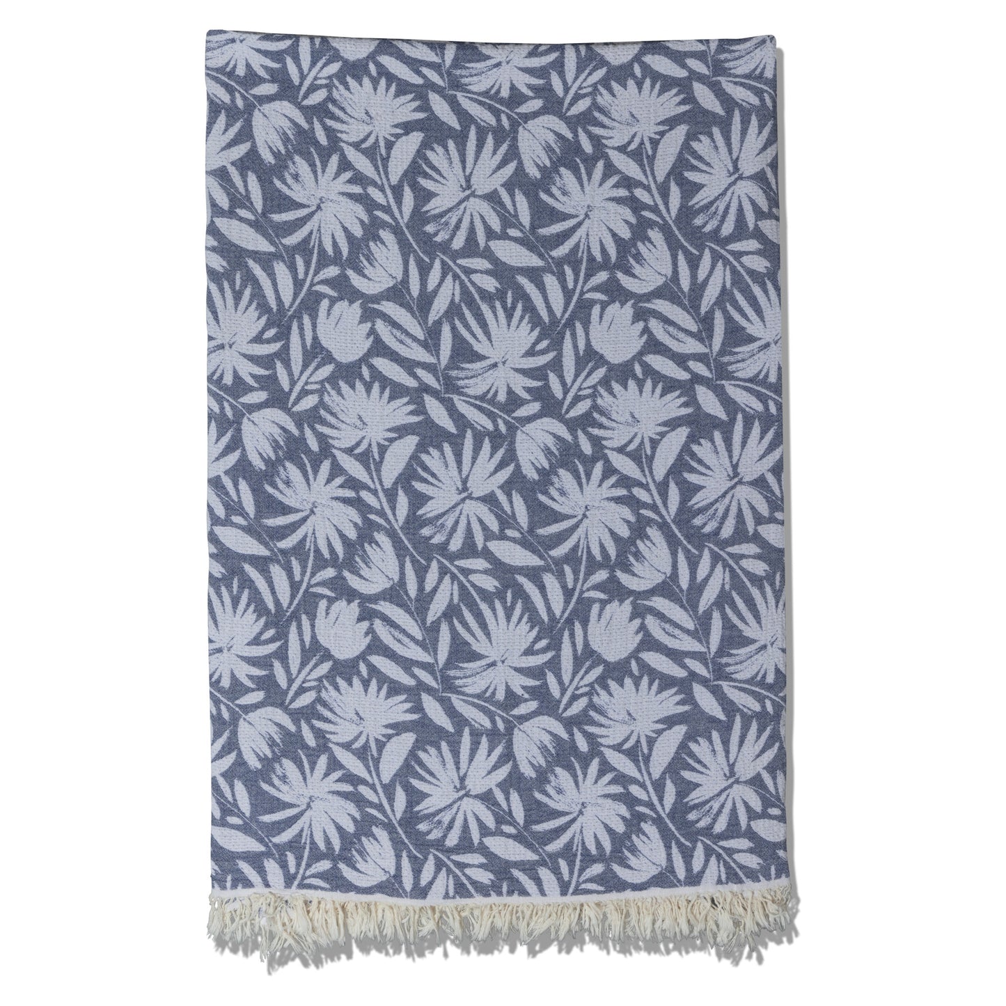 Whimsical Flower Organic Reversible Muslin Blanket in Navy & Natural