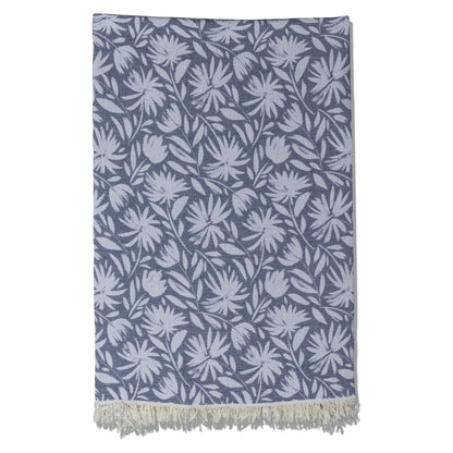Whimsical Flower Organic Reversible Muslin Blanket in Navy & Natural