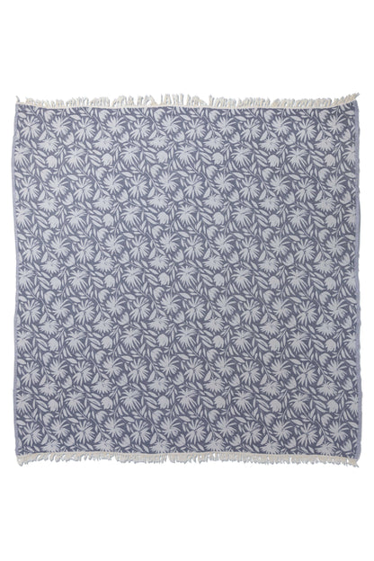 Whimsical Flower Organic Reversible Muslin Blanket in Navy & Natural