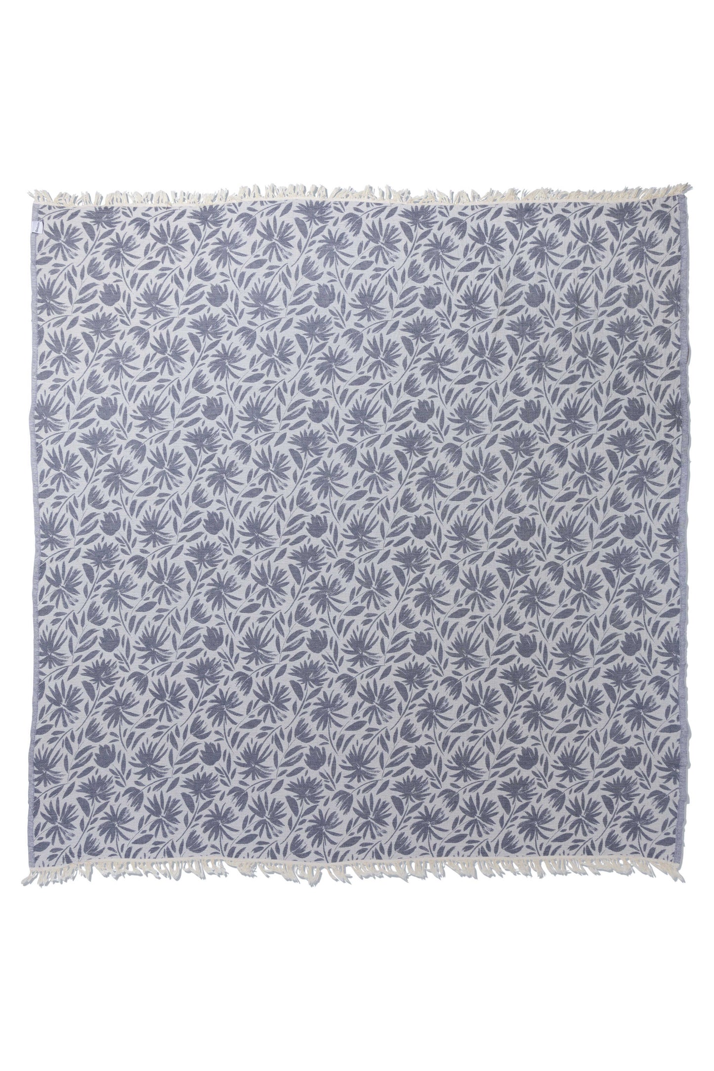 Whimsical Flower Organic Reversible Muslin Blanket in Navy & Natural
