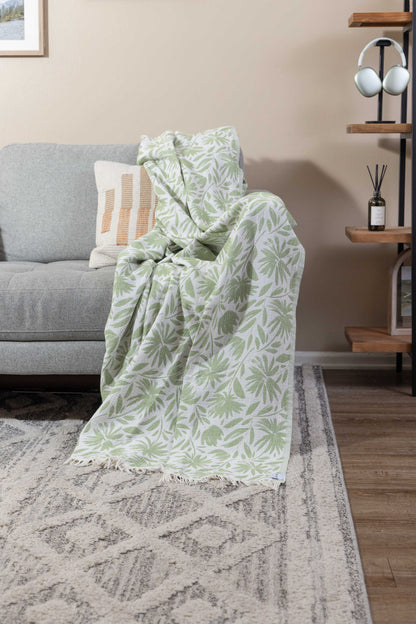 Whimsical Flower Matching Blanket & Towel Bundle – Olive (1 Blanket + 2 Towels)