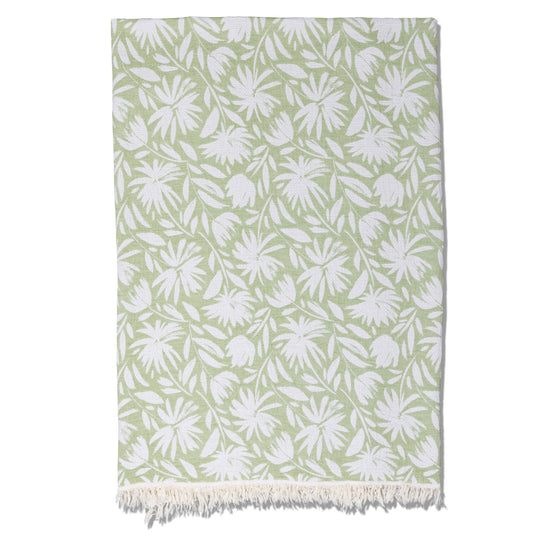 Whimsical Flower Organic Reversible Muslin Blanket in Olive & Natural
