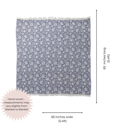 Whimsical Flower Matching Blanket & Towel Bundle – Navy (1 Blanket + 2 Towels)