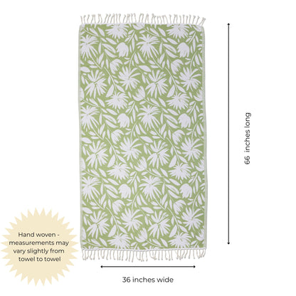 Whimsical Flower Matching Blanket & Towel Bundle – Olive (1 Blanket + 2 Towels)