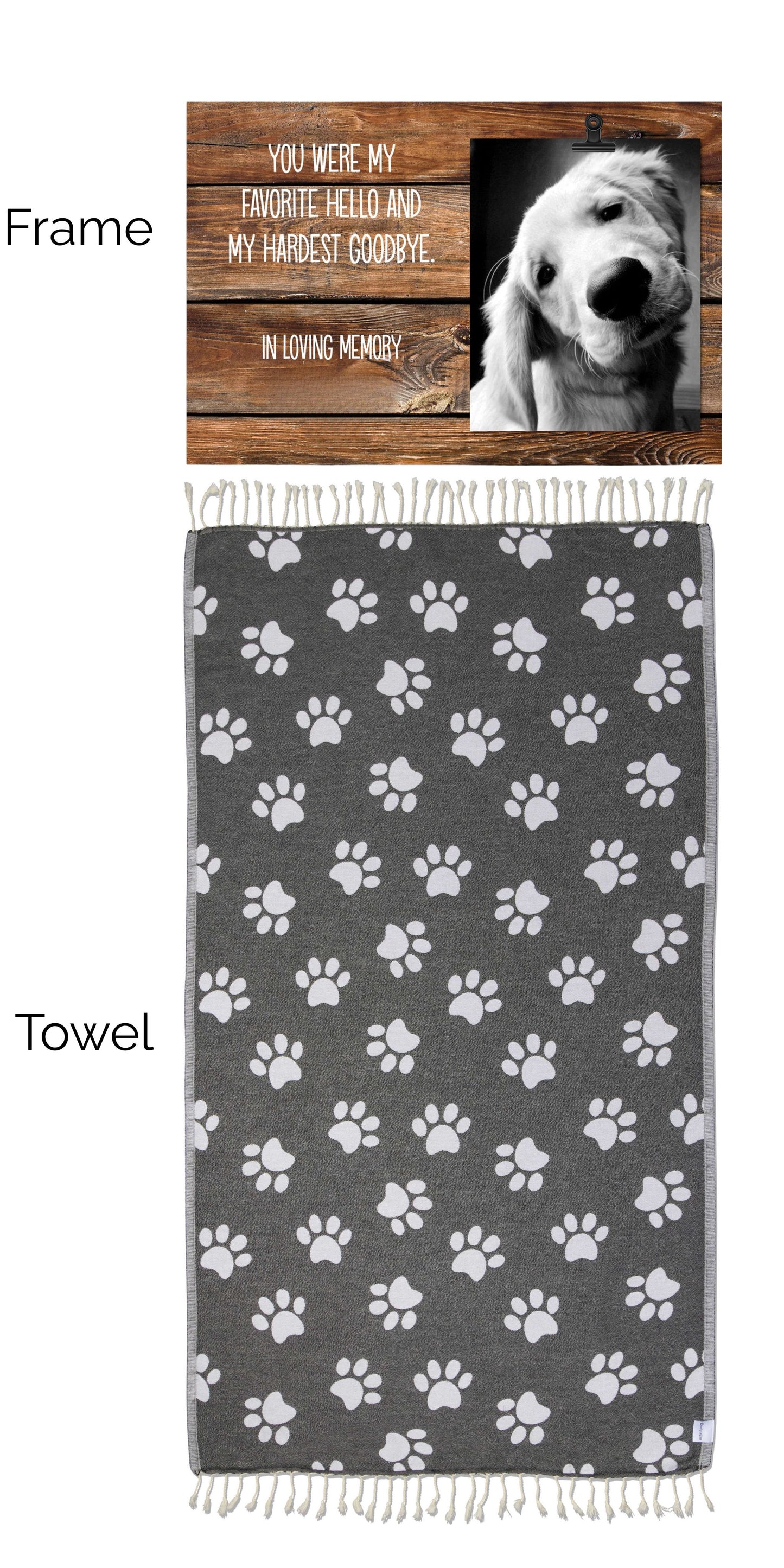 Paw Print Towel and Memorial Frame Bundle (Frame with Clip) - InfuseZen x Butter Lu Collab