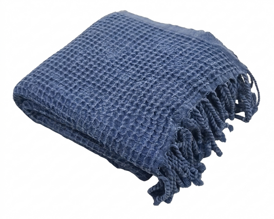 OUTLET SALE - Waffle Weave Turkish Towel in Blue - FINAL SALE