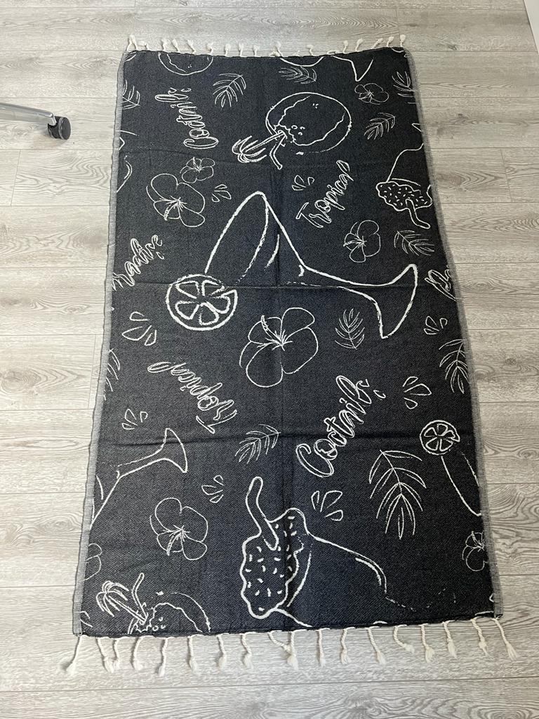 OUTLET SALE - Cocktail Print Turkish Towel in Black and Natural