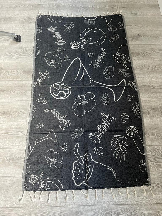OUTLET SALE - Cocktail Print Turkish Towel in Black and Natural