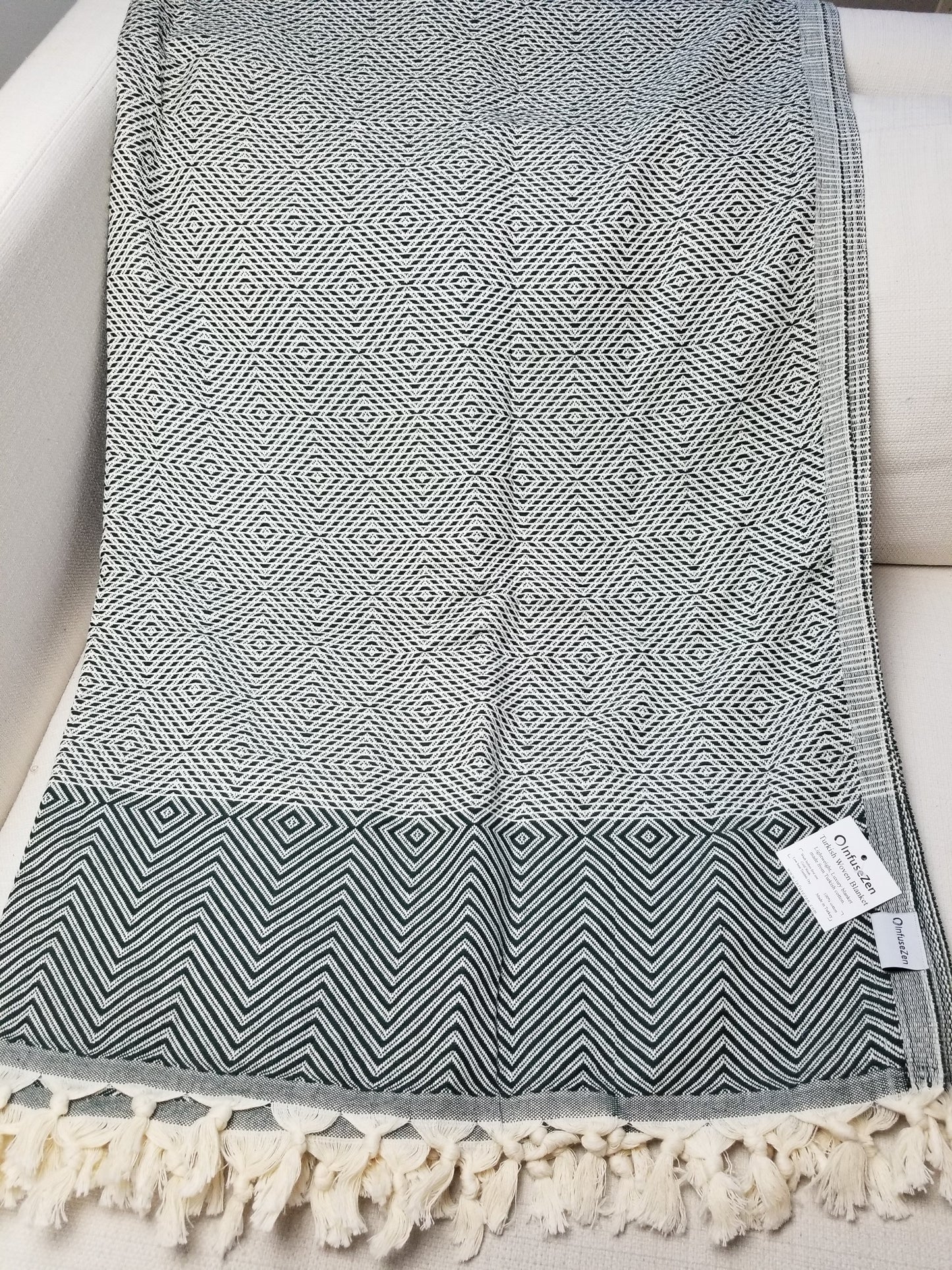 OUTLET SALE - Diamond Weave Turkish Cotton Throw Blanket in Dark Green