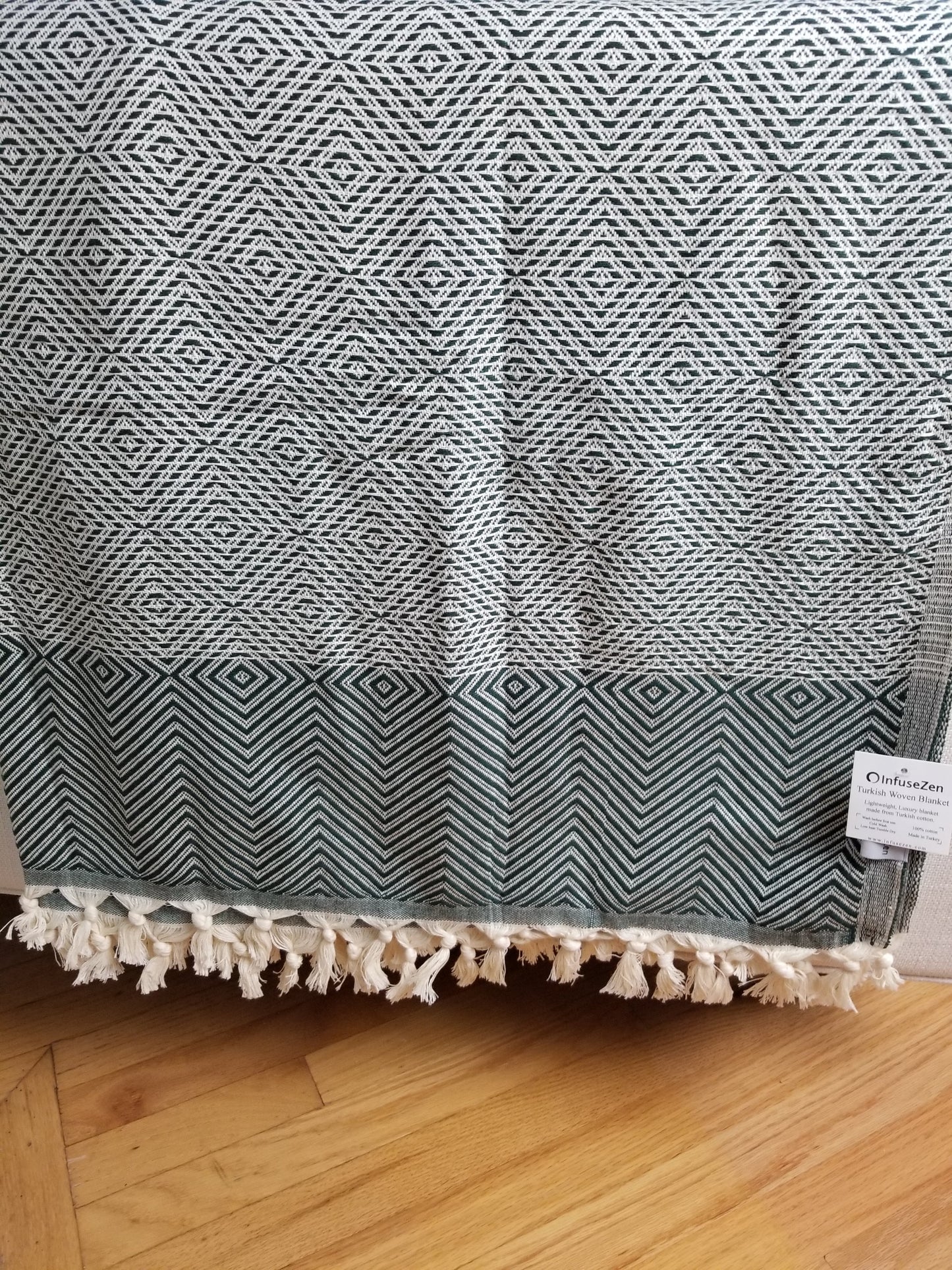 OUTLET SALE - Diamond Weave Turkish Cotton Throw Blanket in Dark Green