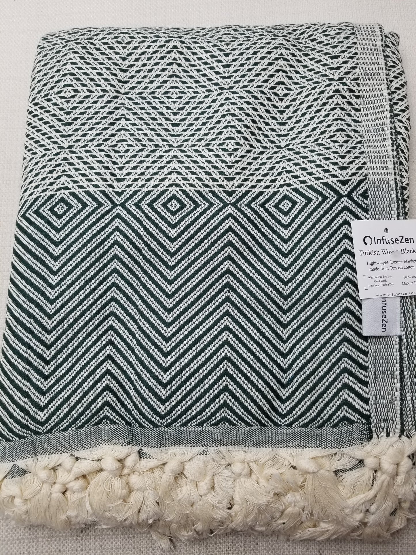 OUTLET SALE - Diamond Weave Turkish Cotton Throw Blanket in Dark Green