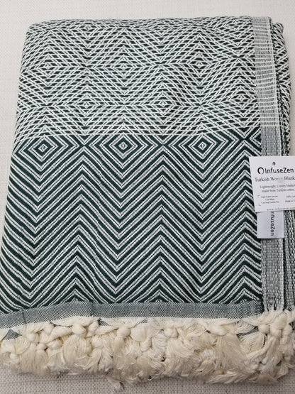 OUTLET SALE - Diamond Weave Turkish Cotton Throw Blanket in Dark Green