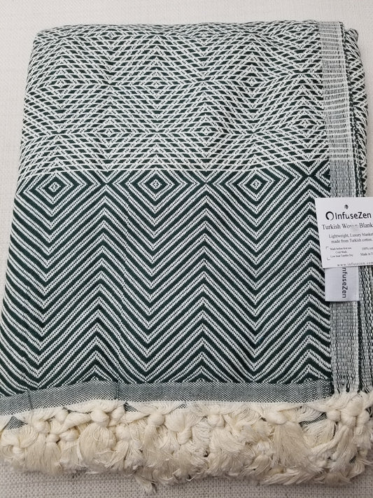 OUTLET SALE - Diamond Weave Turkish Cotton Throw Blanket in Dark Green