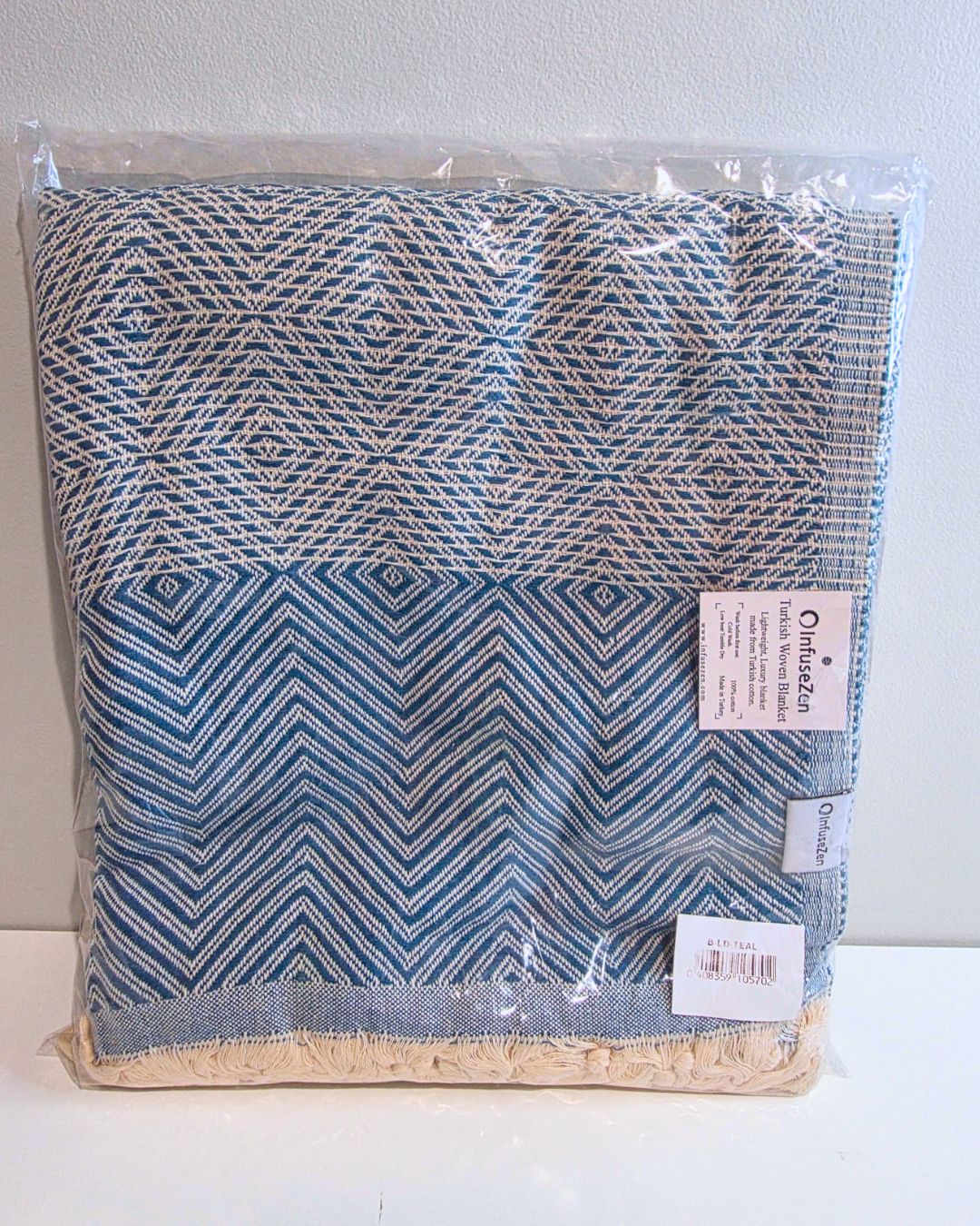 OUTLET SALE - Diamond Weave Turkish Cotton Throw Blanket in Teal - FINAL SALE