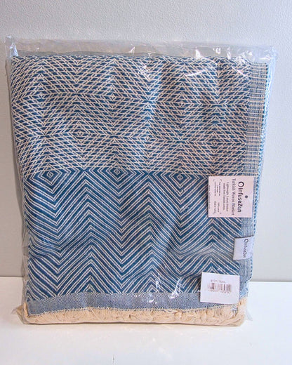 OUTLET SALE - Diamond Weave Turkish Cotton Throw Blanket in Teal - FINAL SALE