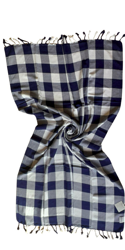 OUTLET SALE - Buffalo Plaid Turkish Towel in Navy Blue & White