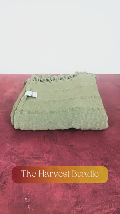 Harvest Bundle #1 - Set of 4 Stonewashed Turkish Towels - Orange, Golden Yellow, Beige and Khaki Green