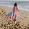 Marine Striped Turkish Towel with Soft Terry Cloth Back in Red and Navy