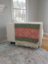 Cozy Turkish Throw Blanket in Coral, Olive Green & Peachy Beige
