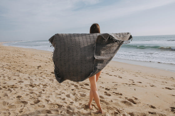 Stonewashed Organic Turkish Towel in Faded Black / Charcoal Grey