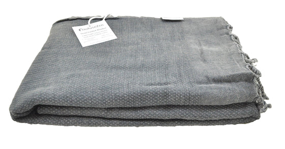 Stonewashed Small Turkish Throw Blanket in Charcoal Grey/Faded Black