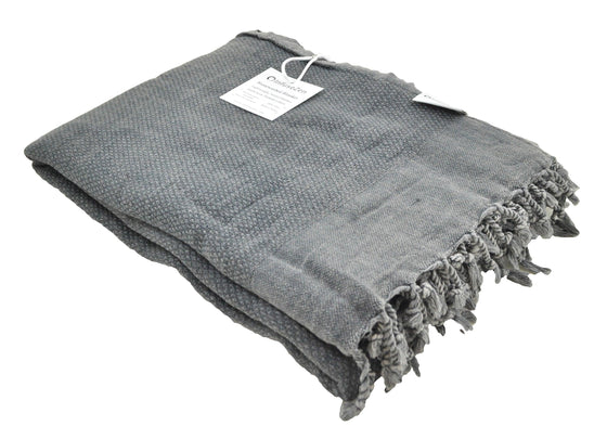 Stonewashed Organic Small Turkish Throw Blanket in Charcoal Grey/Faded Black