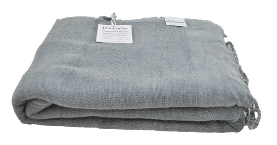 Stonewashed Small Turkish Throw Blanket in Denim Blue/Grey