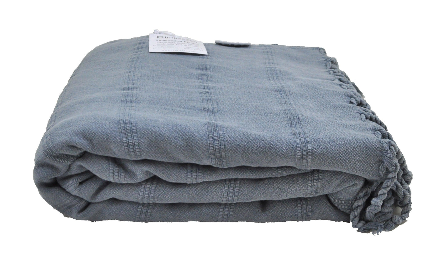 Stonewashed Organic XL Turkish Throw Blanket in Denim Blue/Grey