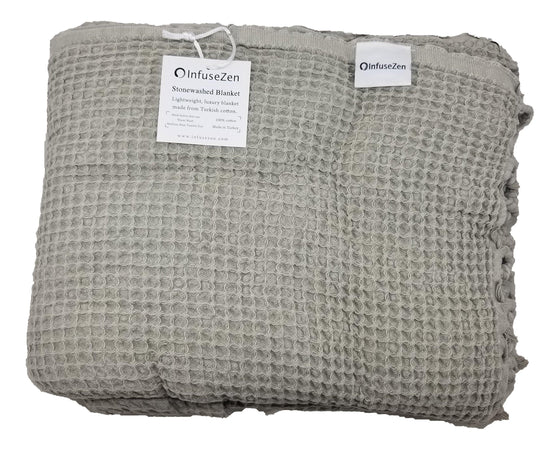 Waffle Stonewashed Large Turkish Throw Blanket in Beige
