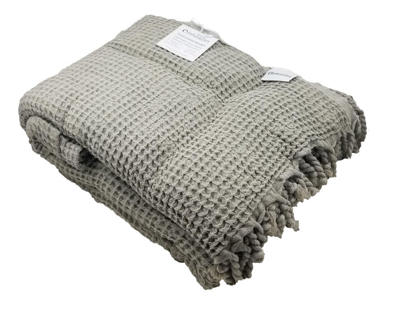 Waffle Stonewashed Large Turkish Throw Blanket in Beige