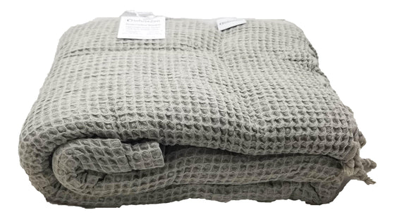 Waffle Stonewashed Large Turkish Throw Blanket in Beige