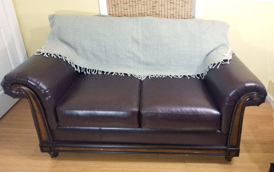 Waffle Stonewashed Large Turkish Throw Blanket in Beige