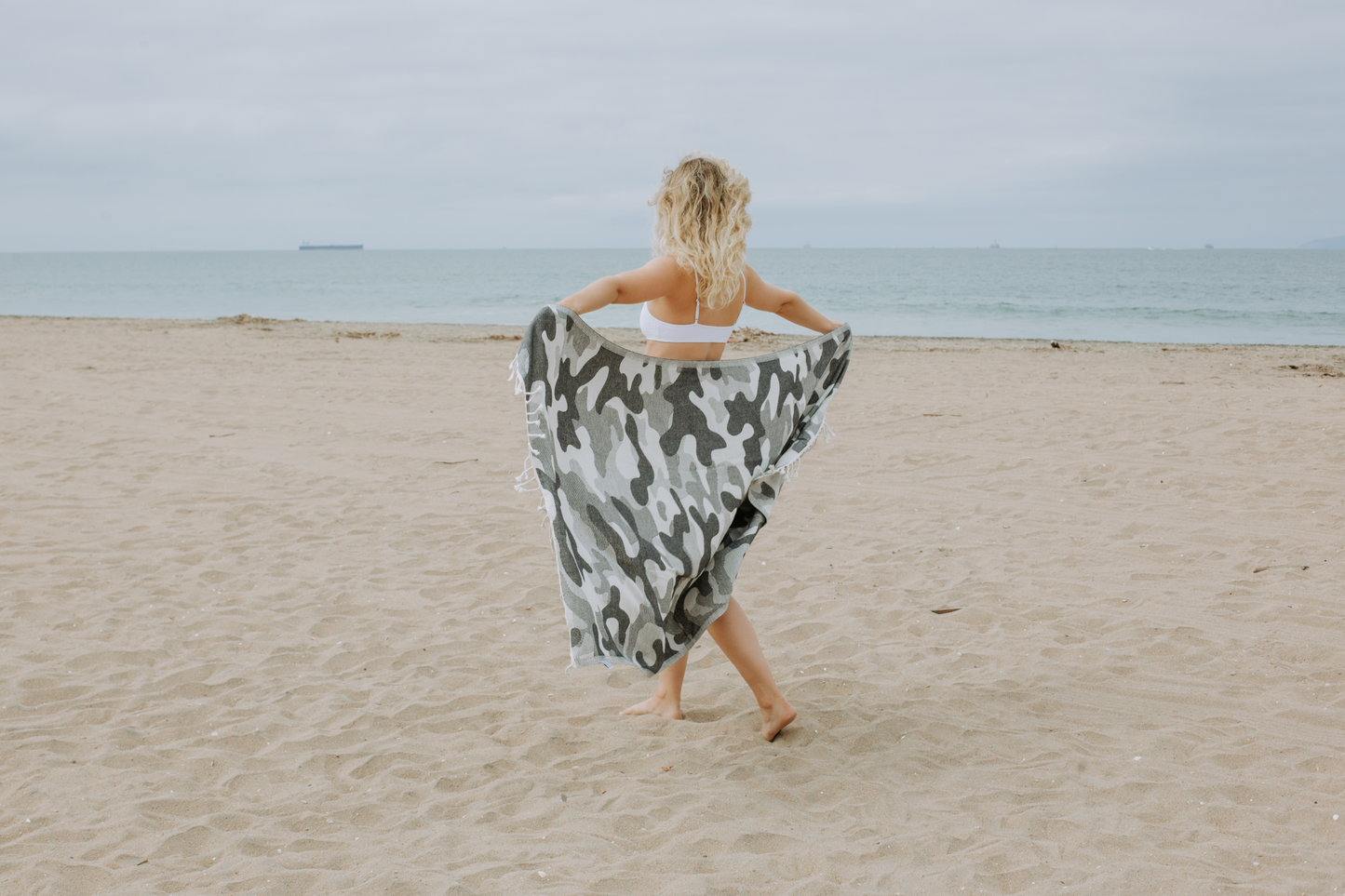 Camo Print Sand Resistant Reversible Turkish Towel in Black