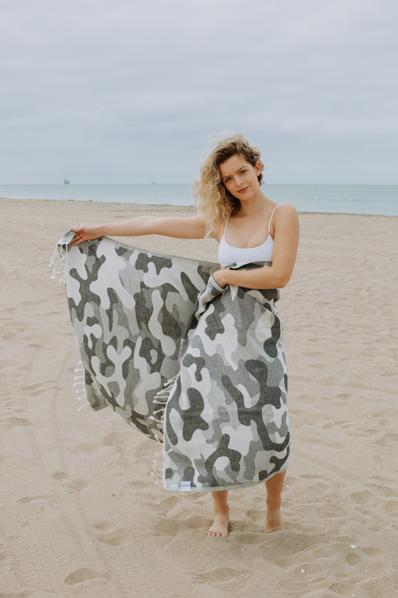 Camo Print Sand Resistant Reversible Turkish Towel in Black