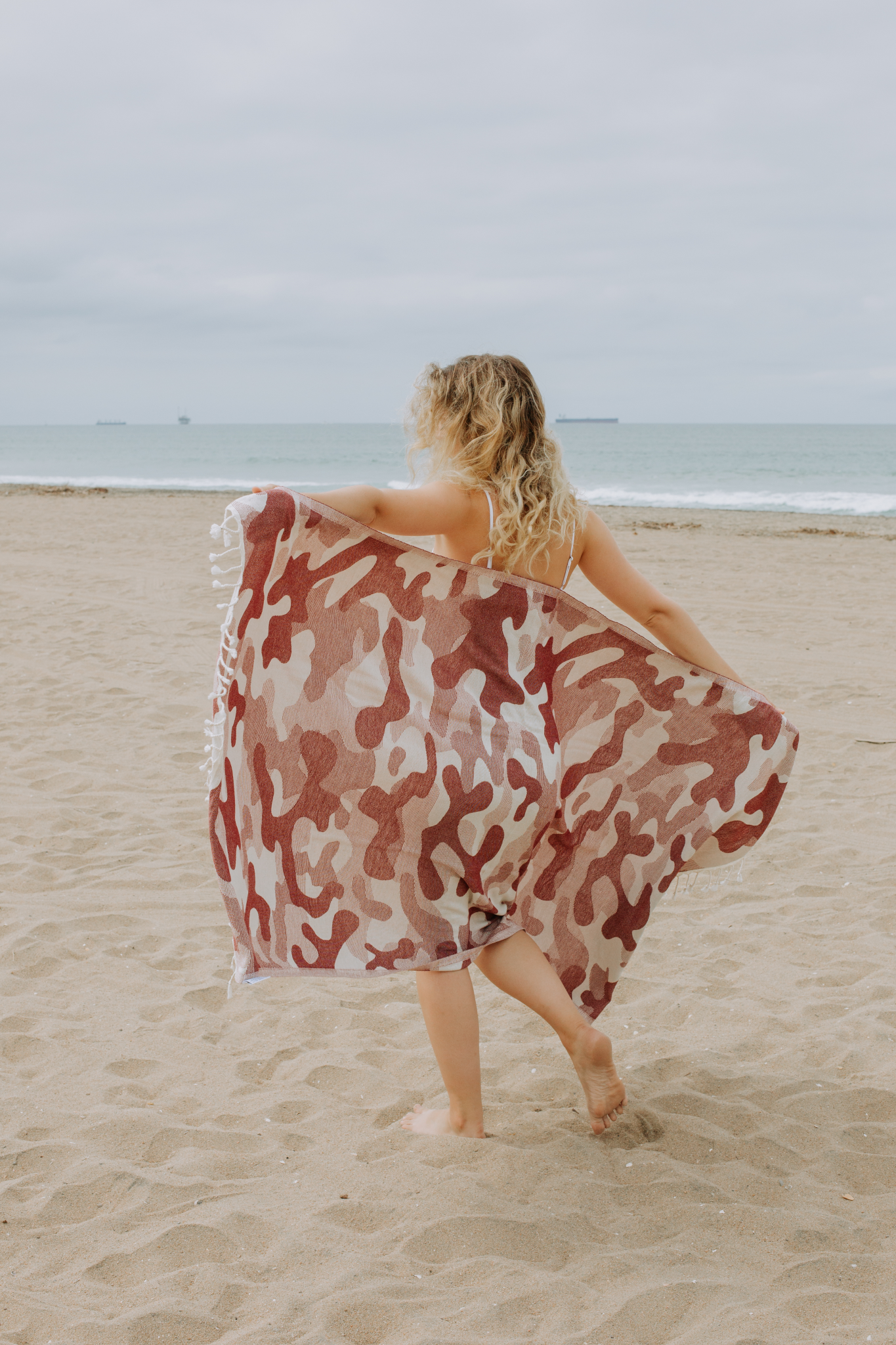 Camo Print Sand Resistant Reversible Turkish Towel in Burgundy