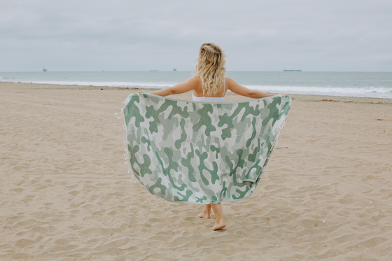 Camo Print Sand Resistant Reversible Turkish Towel in Green