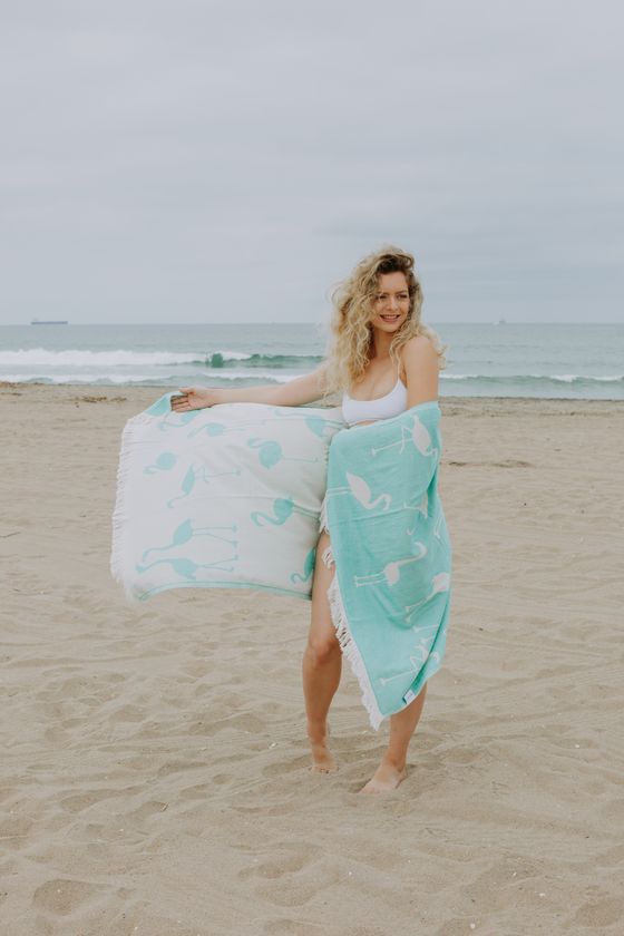 Flamingo Reversible Cotton Turkish Towel in Mint